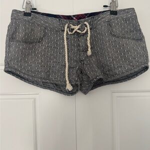 Y2K Hurley Extra Low Rise Shorty Shorts Grey Cotton Weave Womens Size 5